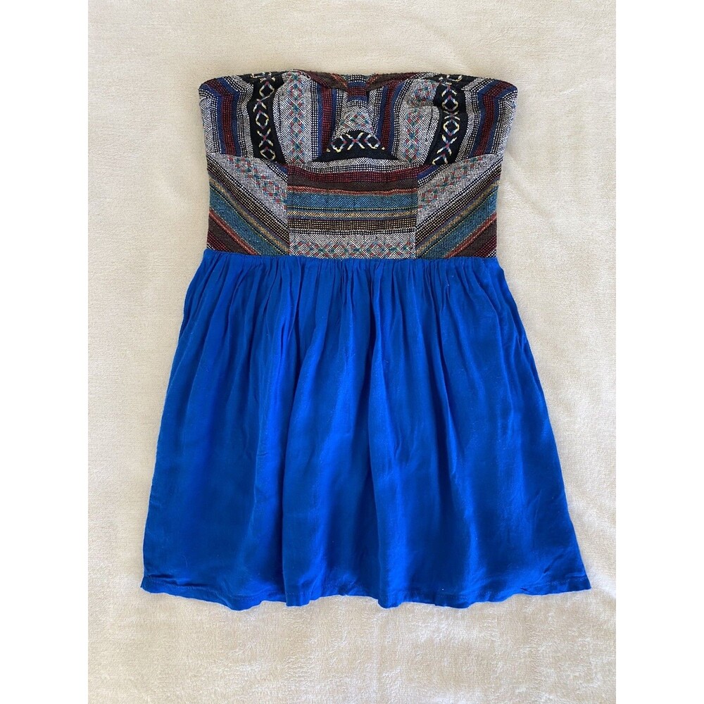 Sugar Lips Strapless Short Blue Dress With Printed SZ XS